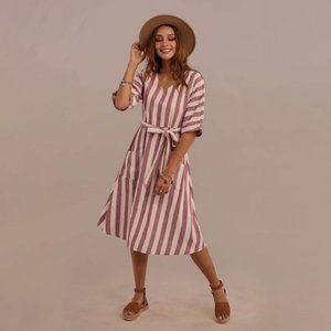 Midi Striped Linen Dress Petallush Size Medium